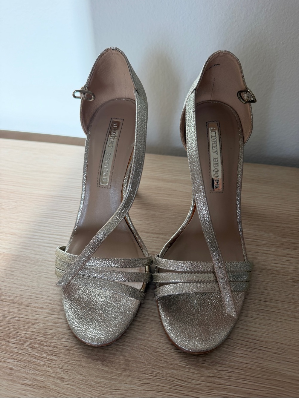 Audrey Brooke Gold Strappy High Heel Sandals